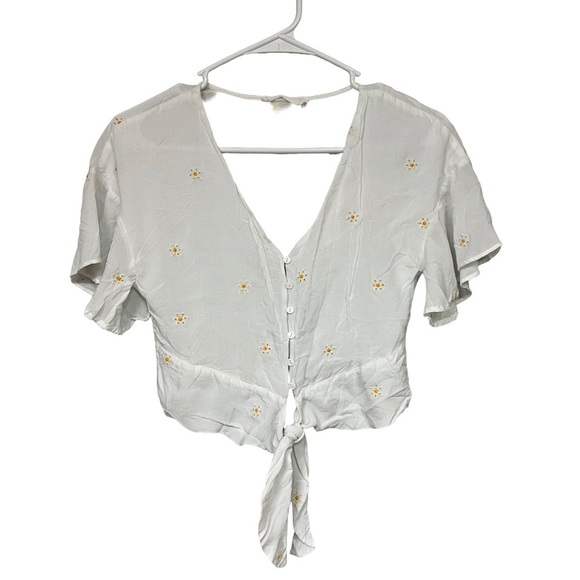 Lush Tops - Lush White Top with Floral Accents